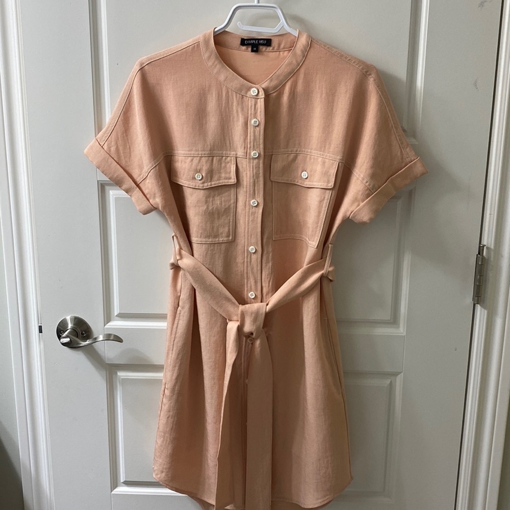 Classic shirt dress Size XS melon peach colour lined Asian Import Dimple Hsu